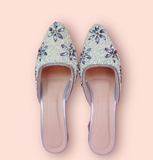 Stella Crystal and Pearls Heels | Length: 23.5 cm | Coral Pink Stone